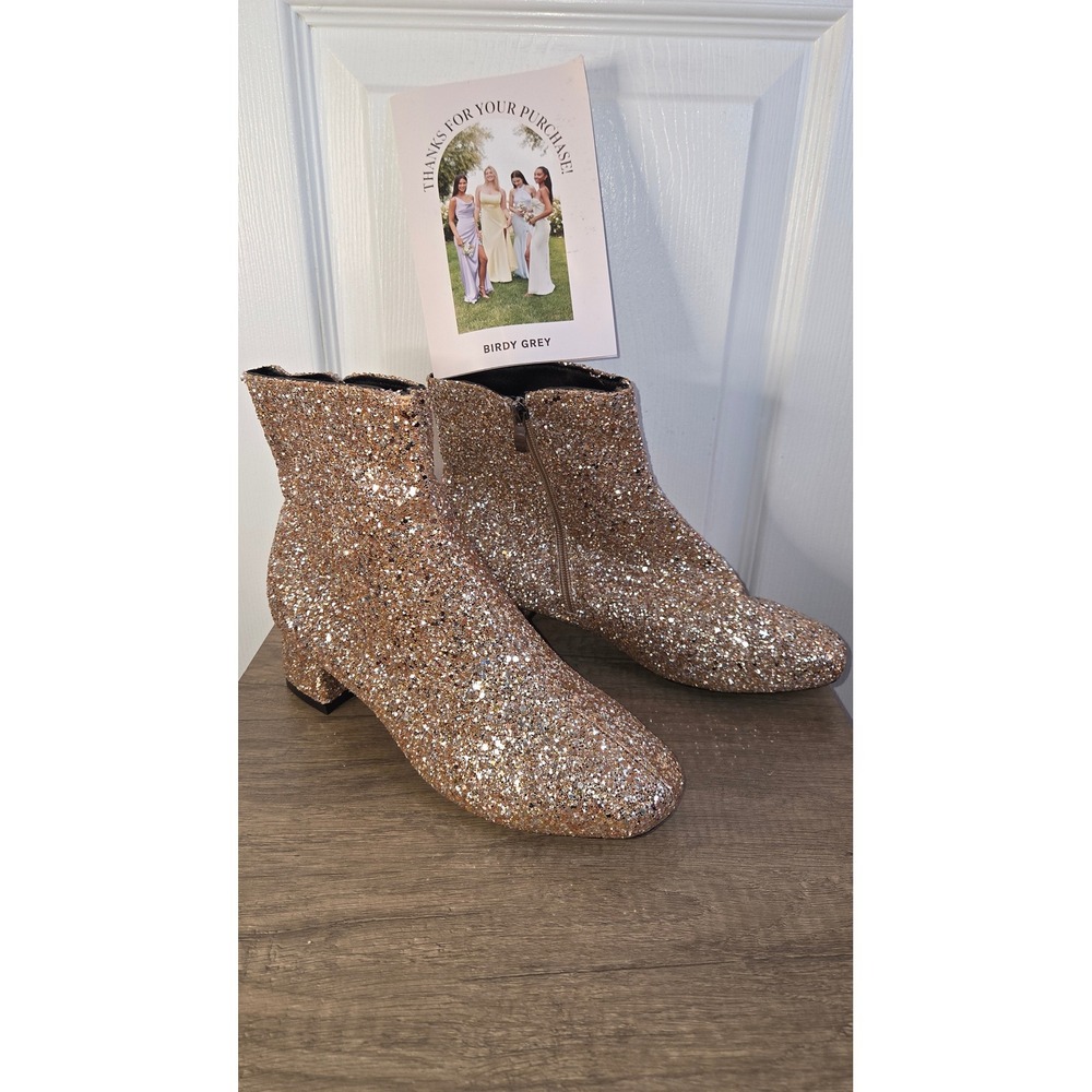 Birdy Grey Rose Gold Glitter Ankle Boots Low Block Heel EU 39/ Size 8-8.5